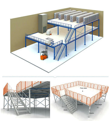 Large Span Steel Structure Platform Powder Coating / Galvanizing Industrial Mezzanine Floor