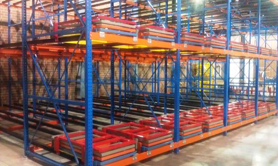 Industrial Warehouse Steel Push Back Storage Rack System Customized