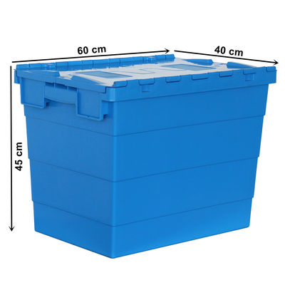 Attached Lid Plastic Stacking Storage Bins Nestable for Logistic Packaging Moving