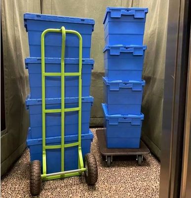 Attached Lid Plastic Stacking Storage Bins Nestable for Logistic Packaging Moving
