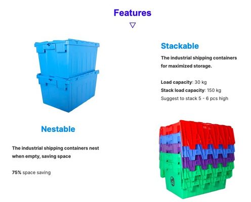 Transport Storage Lid Solid Plastic Crate Box Nestable For Water Feature