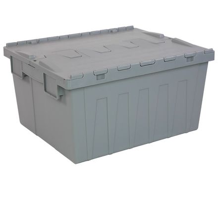 Attached Lid Plastic Storage Crates Stackable Nestable With For Warehouse