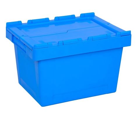 Attached Lid Plastic Storage Crates Stackable Nestable With For Warehouse